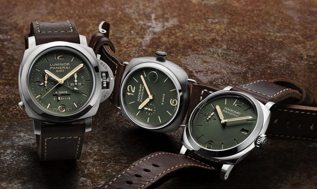 Officine Panerai Green Dial modellek - PAM00737, PAM00735 és PAM00736 (balról jobbra)