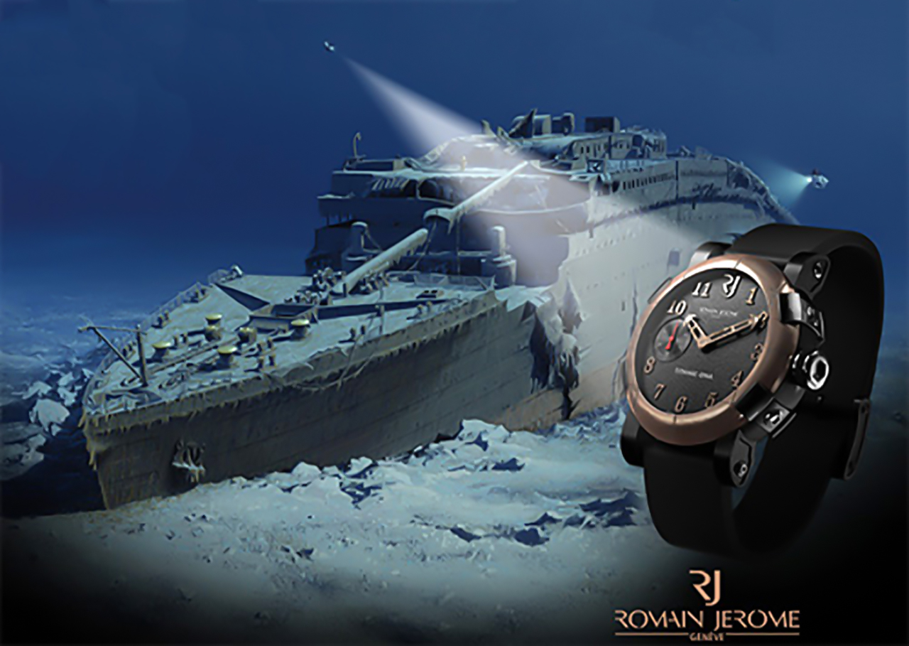 Romain Jerome Titanic DNA, háttérben az elsüllyedt legenda roncsa. Fotó: Romain Jerome