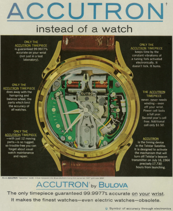 Korabeli BULOVA ACCUTRON hirdetés. Forrás: ACCUTRON