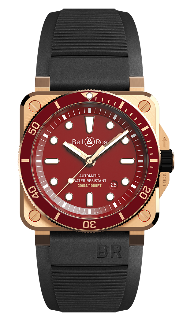 Bell & Ross BR 03-92 DIVER RED BRONZE Limited Edition. Gumis szíjon. Referenciaszám: BR0392-D-R-BRSCA-1. Forrás: Bell & Ross