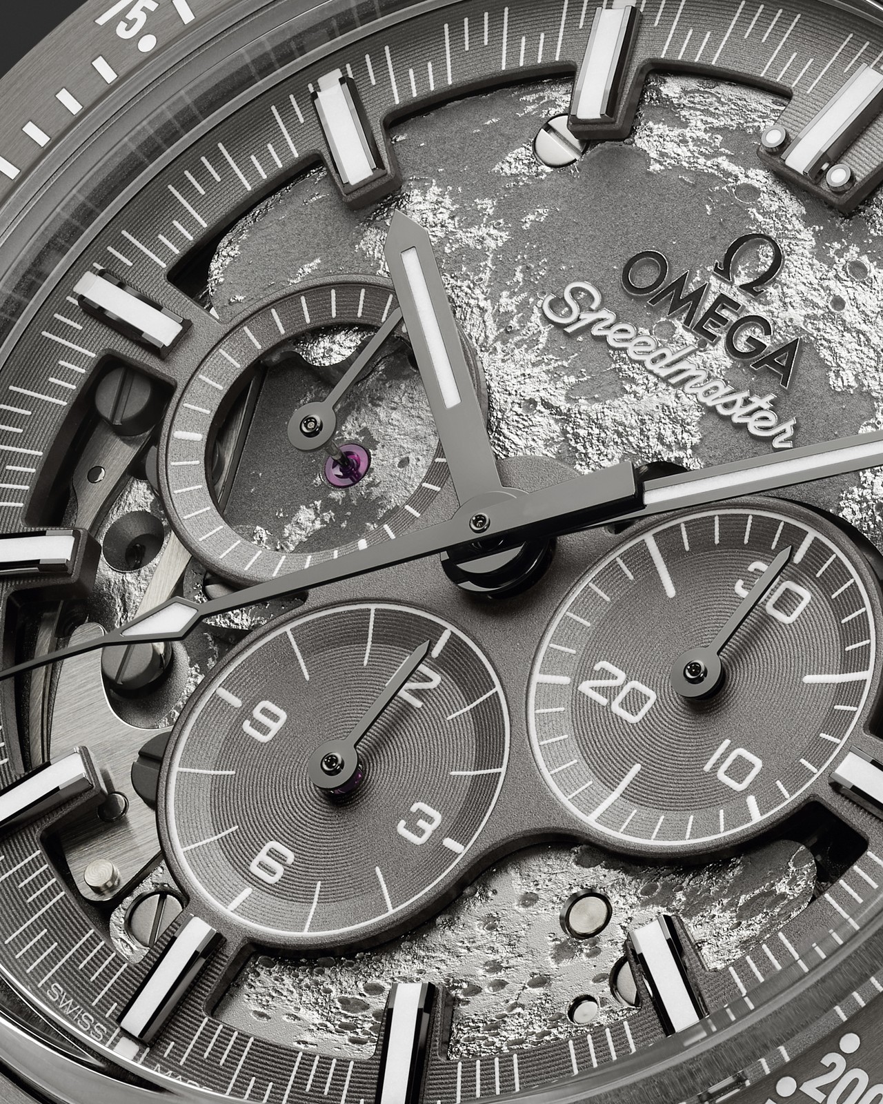 Omega Speedmaster Dark Side of the Moon dial detail